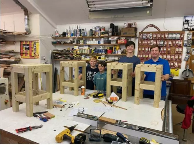 A finished stool made at the Great British Woodshop